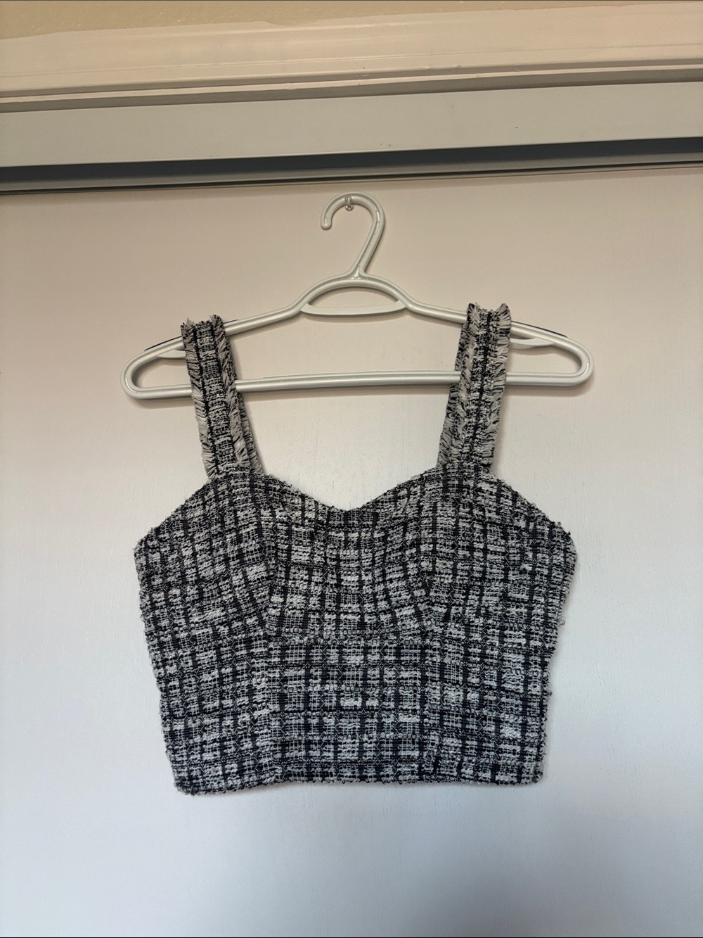 Textured Black and White Tweed Crop Tank Top